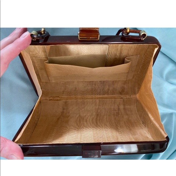 Vintage 1940s 1960s tortoise shell lucite or acrylic handbag - Picture 8 of 10